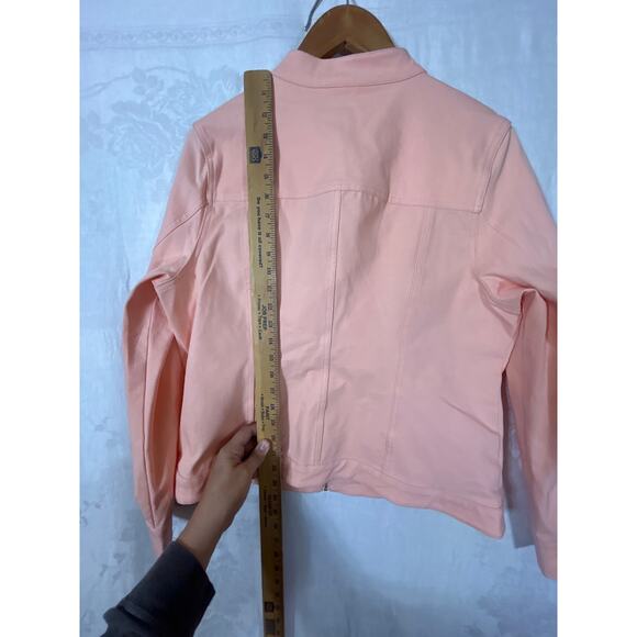 Isaac Mizrahi Live! Jean Jacket 12 Peach Full Zip Collarless - Picture 9 of 9